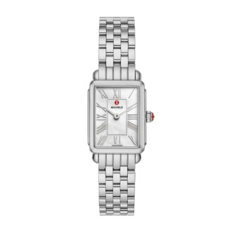 Michele Ladies Deco Park Silver-Tone Stainless Steel Watch, Mother-of-Pearl Dial
